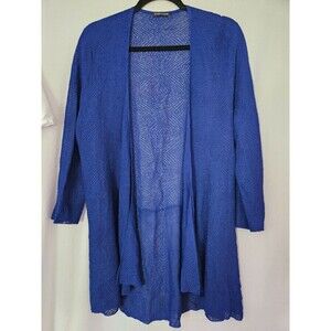 Eileen Fisher Womens M Blue Long Sleeves Open Front Peplum Cardigan Sweater